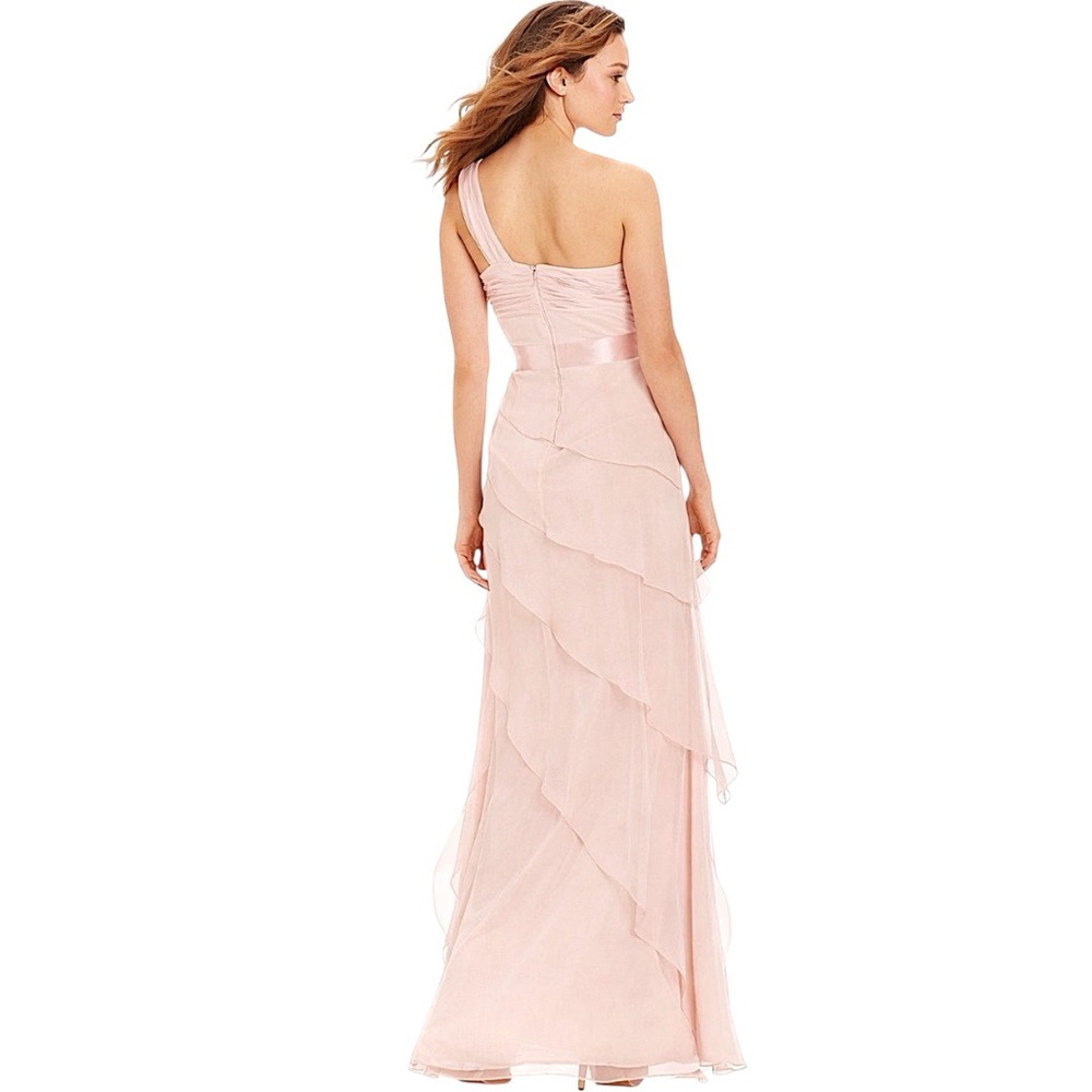 NWT Adrianna Papell Blush One Shoulder Chiffon Evening Gown Formal Dress Size 12 - Picture 3 of 10